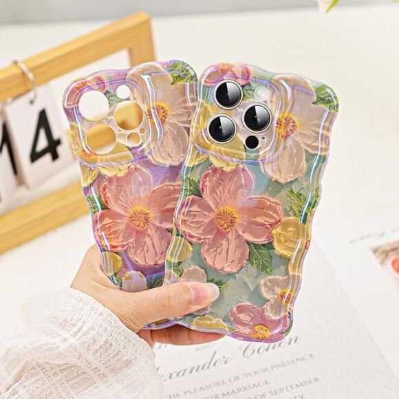 iPhone 14 Pro Max Case 6.7",Retro Oil Painting Printed Flower Pattern - Picture 2 of 2